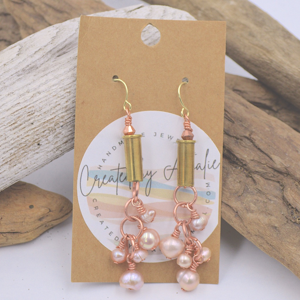 Handmade Pearl And Copper Earrings 14k Gp Unique Statement Piece